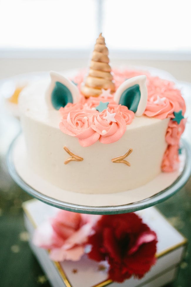 Pink, Teal and Gold Unicorn Birthday Cake