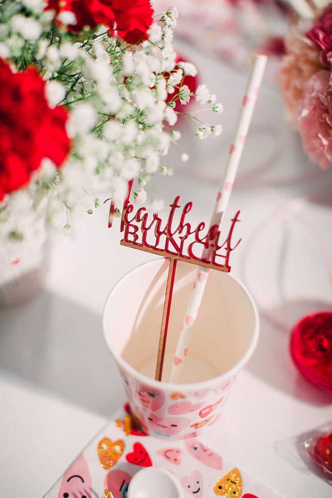 Pink Heart Party Straws and Heartbeat Bunch Drink Stirrer