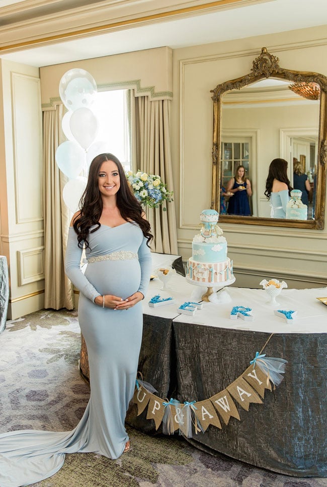 Long, Baby Blue Shower Dress With Crystal Belt