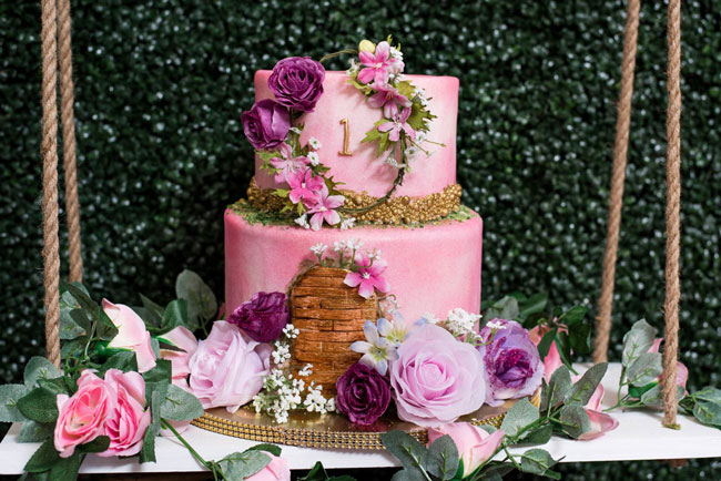 Pink and Purple Garden Birthday Cake