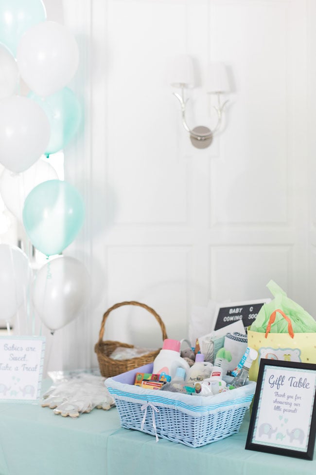 Whimsical Elephant Themed Baby Shower Gift Table