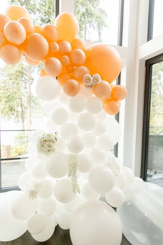 Bubbly Twin Baby Shower Balloon Arch With Flowers