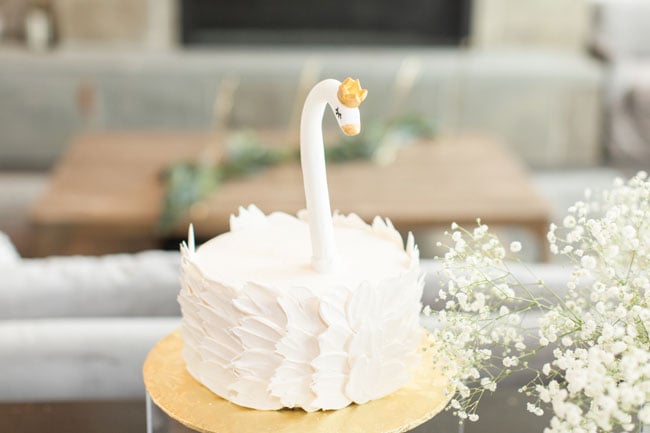 Bubbly Twin Baby Shower Swan Cake