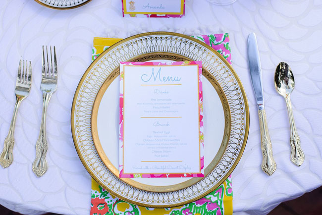 Lilly Pulitzer Bridesmaid Luncheon Menu and Place Setting