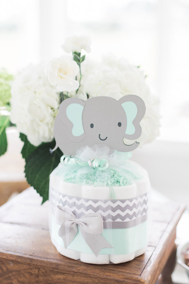 Whimsical Elephant Themed Baby Shower Mini Diaper Cake