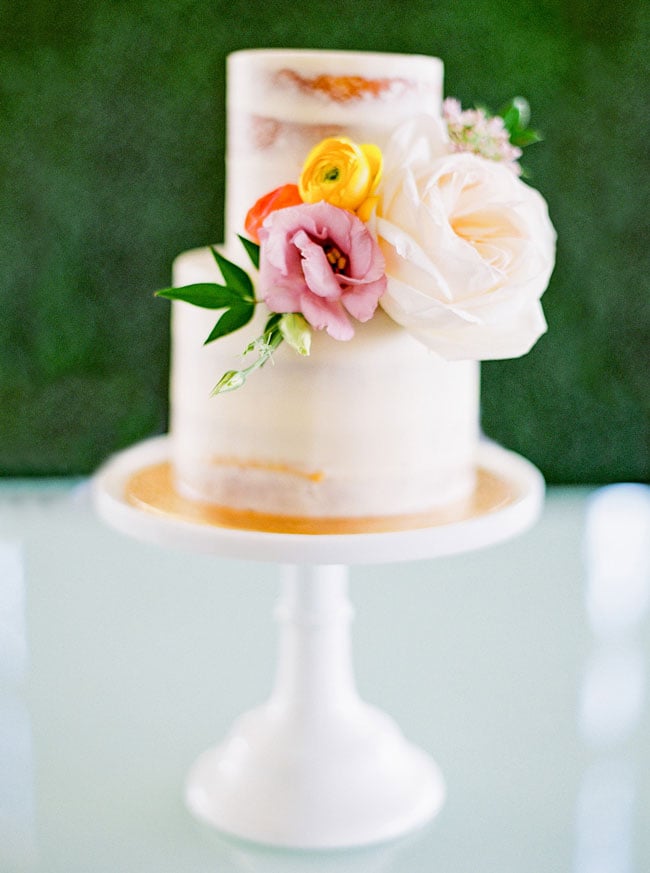 Bright Modern Bridal Shower Naked Cake With Flowers