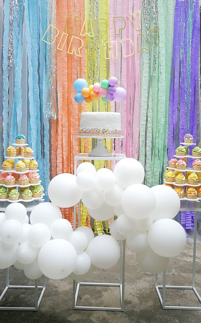 Pastel Rainbow Themed Party Dessert Table