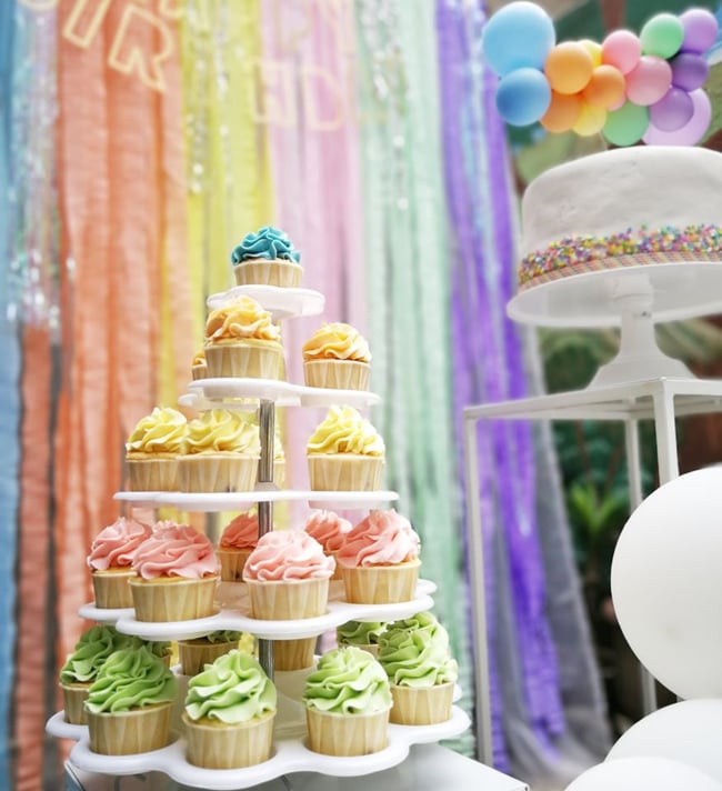 Pastel Rainbow Themed Party Cupcakes