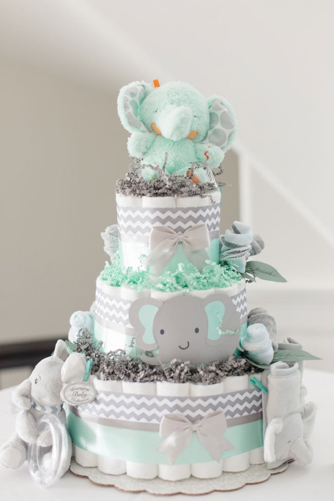 Whimsical Elephant Themed Baby Shower Diaper Cake