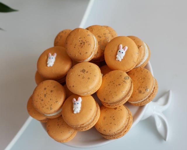 Orange Macarons with Easter Bunnnies