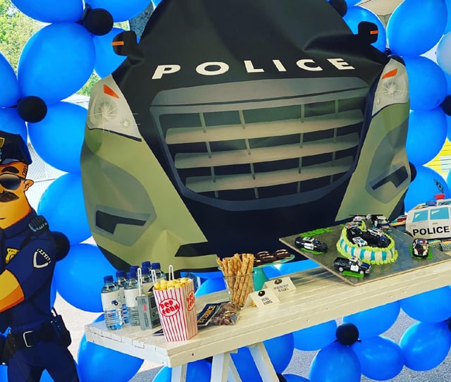 Cops and Robbers Party Dessert Table and Backdrop