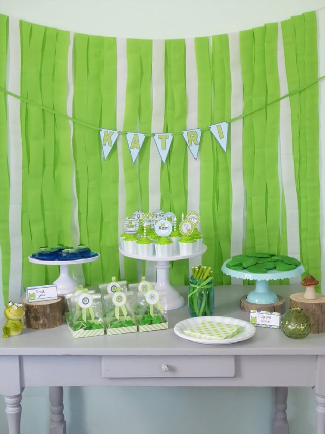 Frog Themed Birthday Party Dessert Table