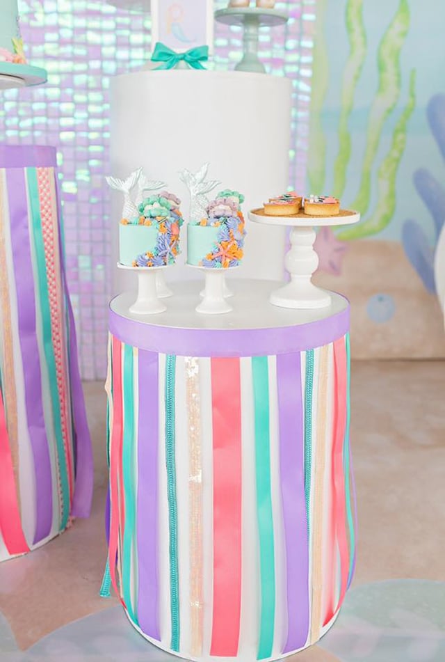 Shimmering Pastel Mermaid Birthday Party Dessert Pedestal