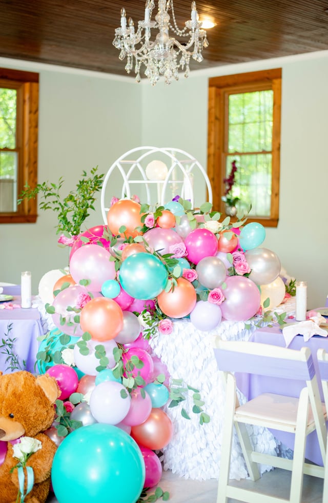 Pastel Balloon Garland With Flowers and Greenery