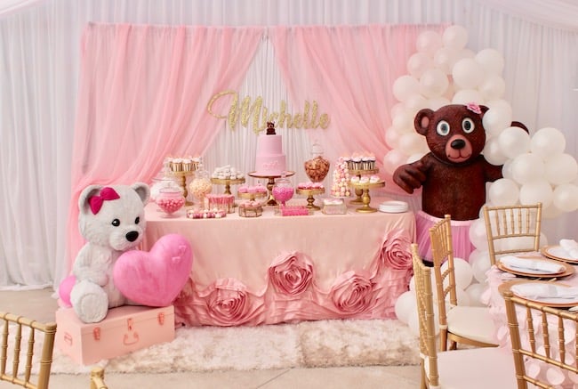 Pink Bear Theme Dessert Table