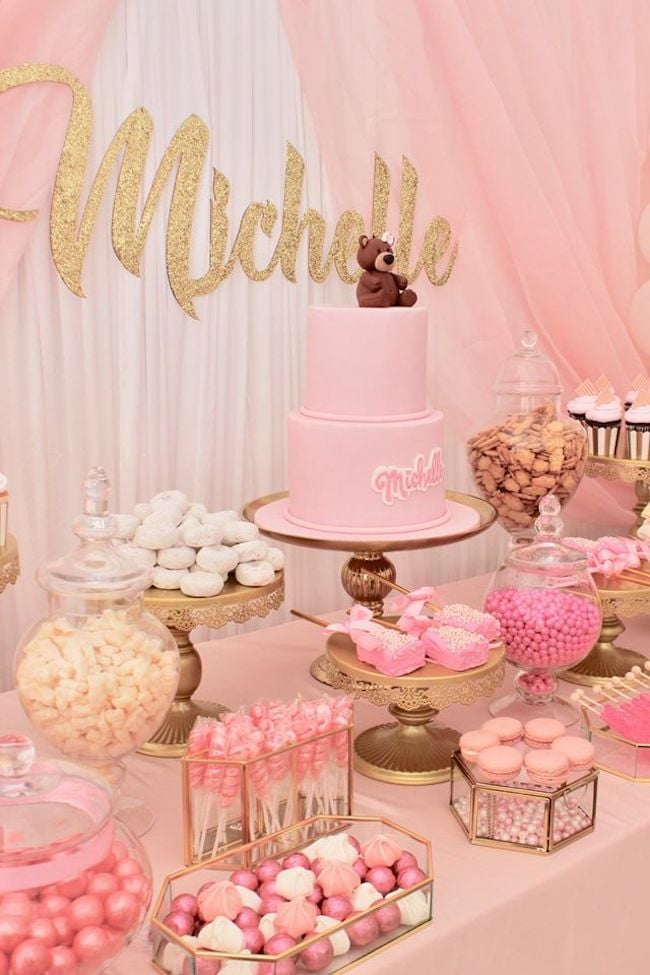 Pink Bear Theme Cake and Desserts