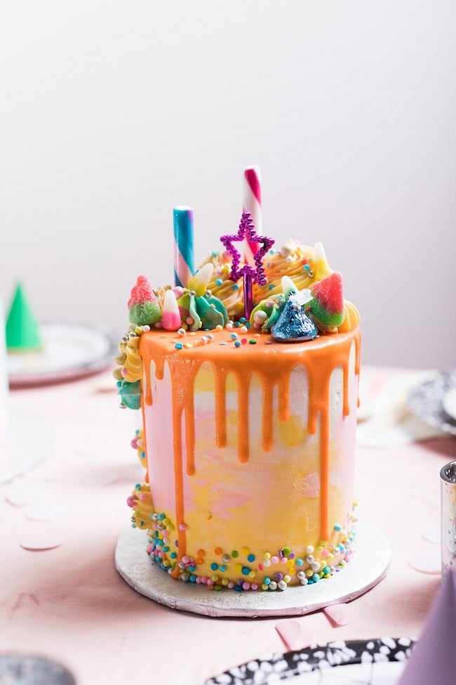 Orange, pink and yellow candy cake
