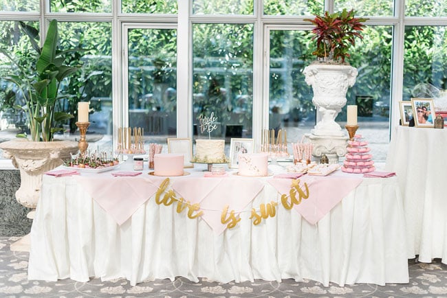 Indoor Garden Party Bridal Shower Dessert Table