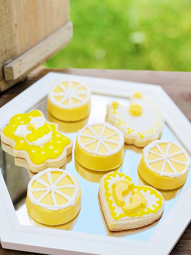 Lemon Themed Baby Shower Cookies and Chocolate Covered Oreos