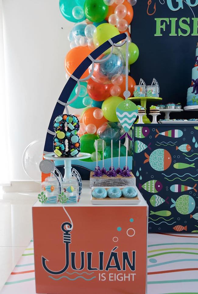 Gone Fishing Birthday - Balloon Arch - Dessert Table  Fishing birthday  party, Fishing birthday, Kids fishing birthday party