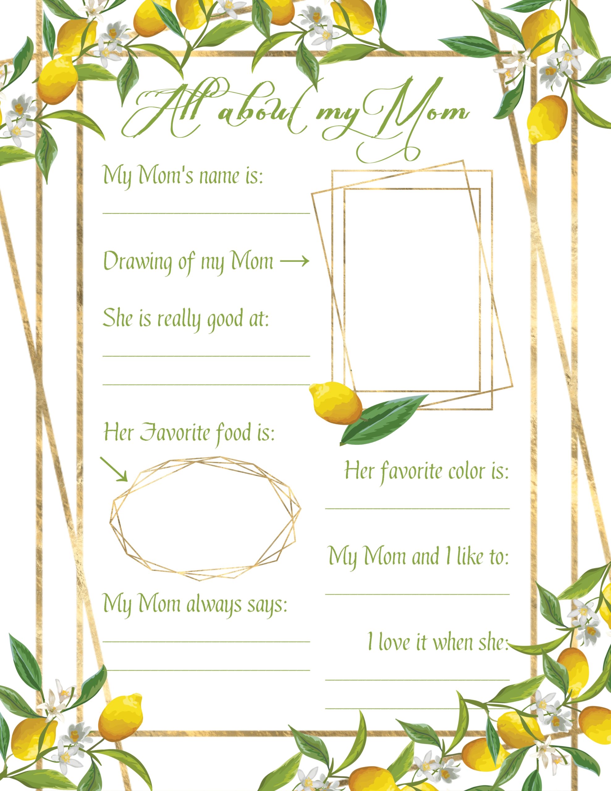 Free Mother's Day Questionnaire Printable on Pretty My Party