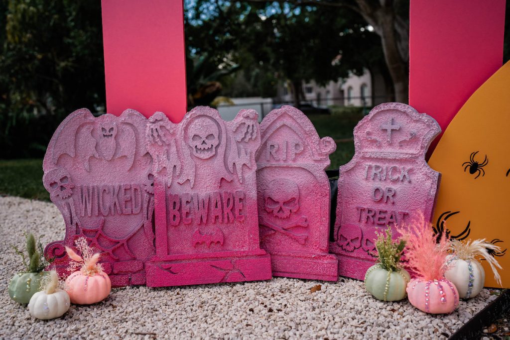 Pink ombre tombstone party decor