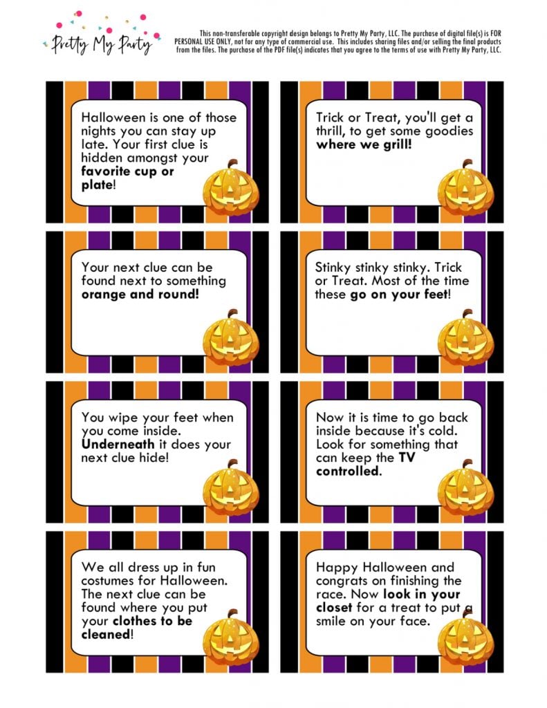 Free printable Halloween scavenger hunt clues for kids