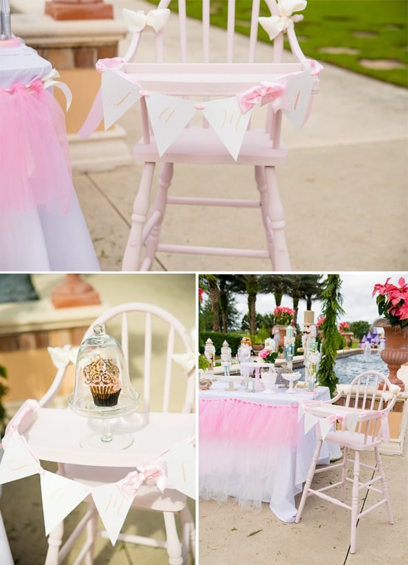 Pink highchair for 1st birthday party