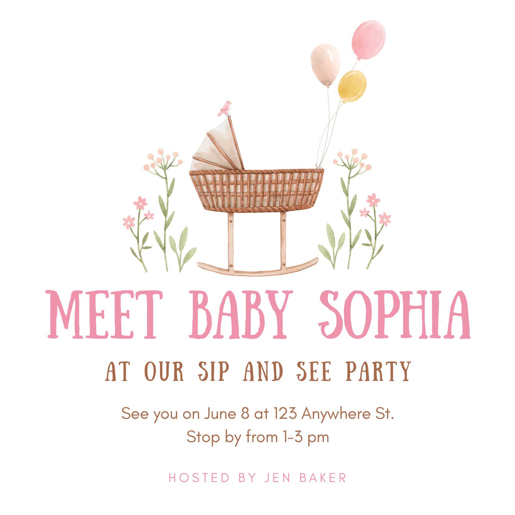 Free customizable sip and see baby girl invitation printable on www.prettymyparty.com