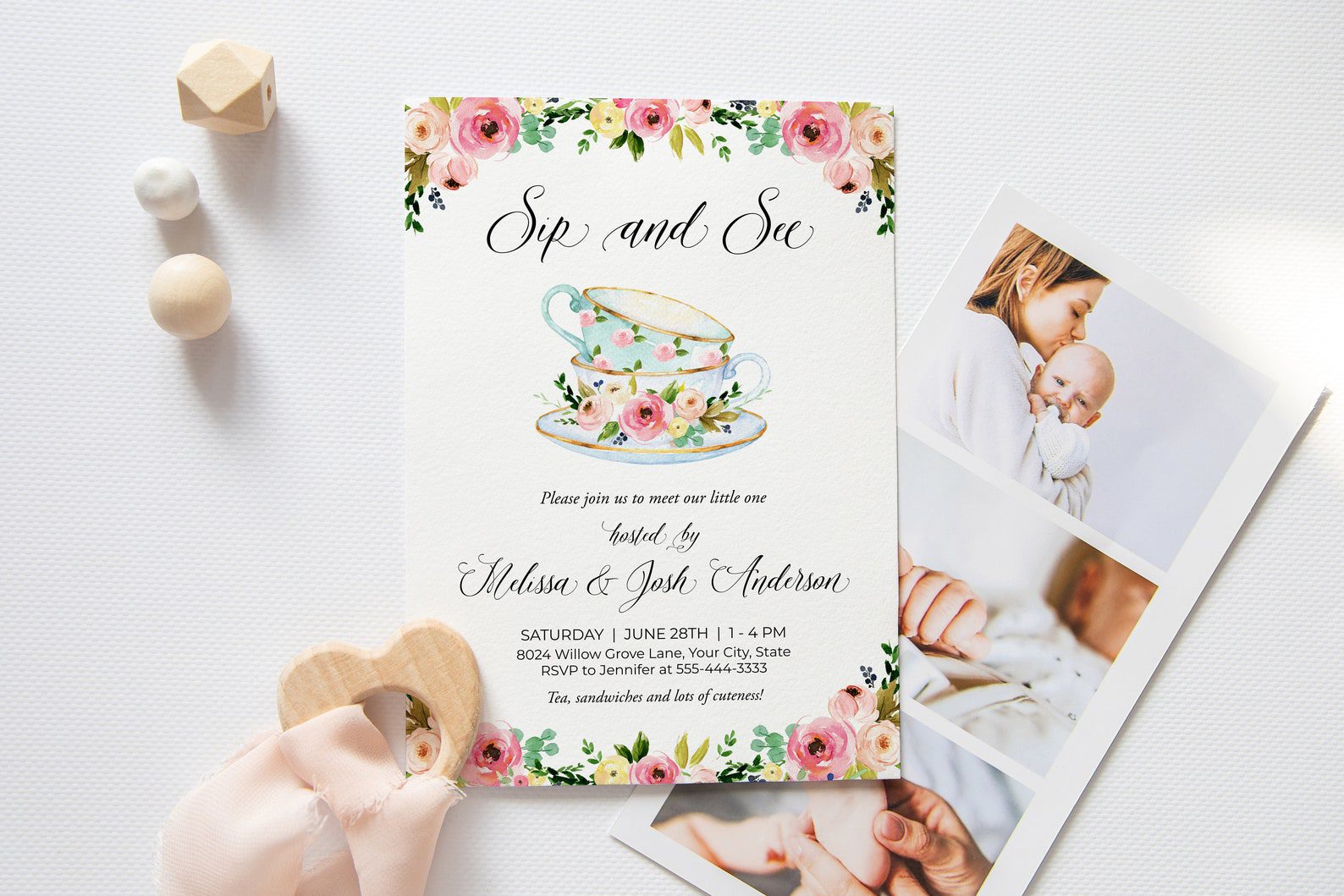 Sip and See Tea Party Theme Invitation