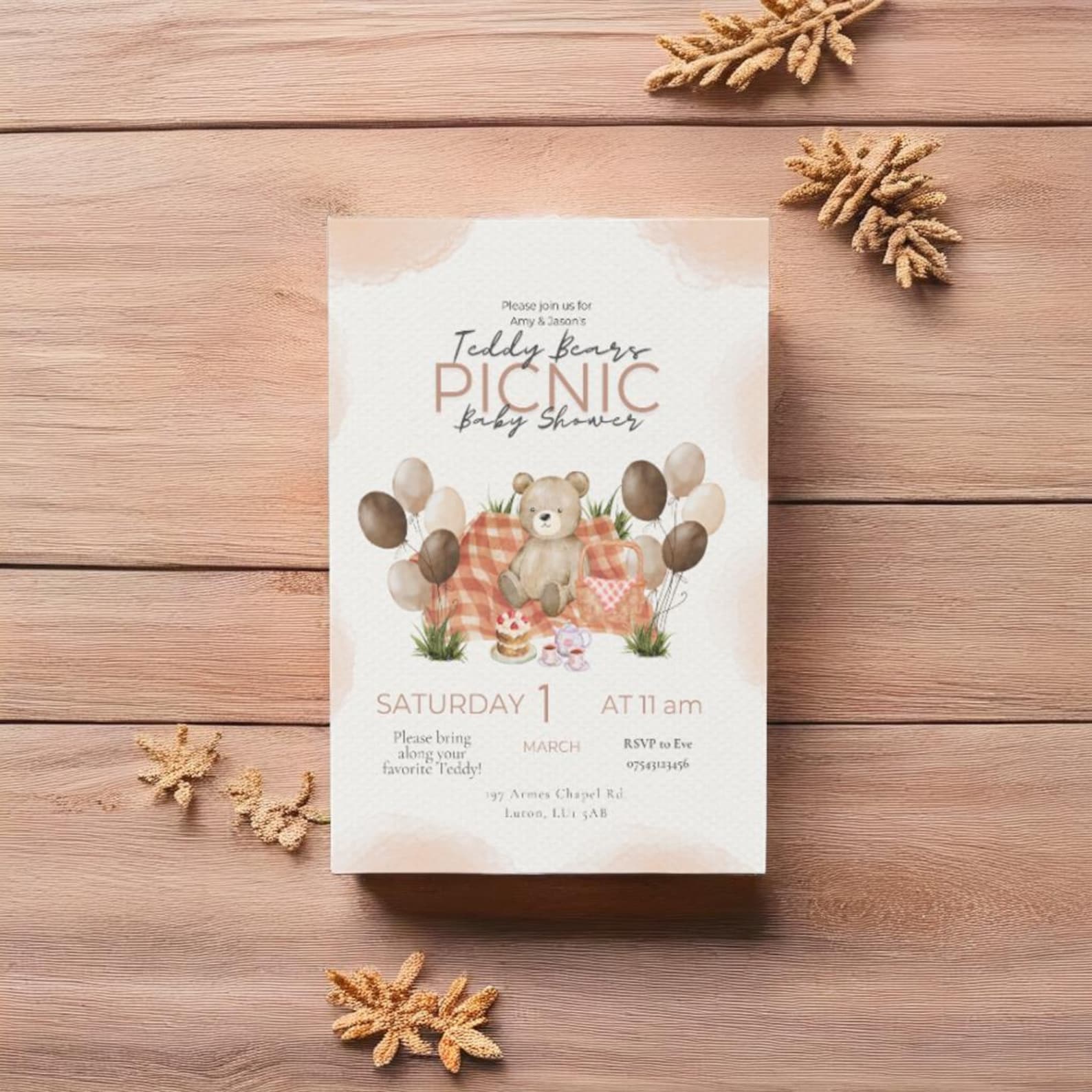 Teddy Bear Picnic Sip and See or Baby Shower Invitation