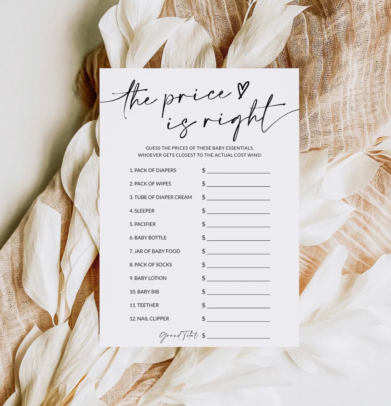 The Price Is Right Baby Shower Printable Game Sheet