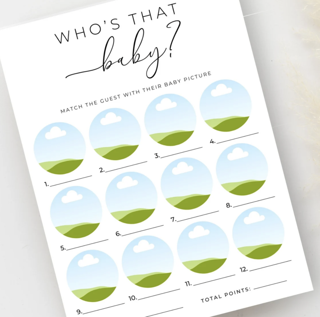 Who's That Baby Shower Game Printable