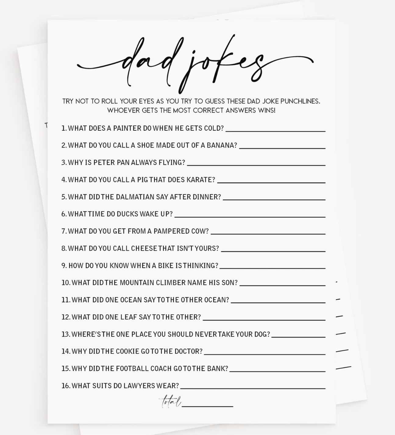 Dad Jokes co-ed baby shower game idea