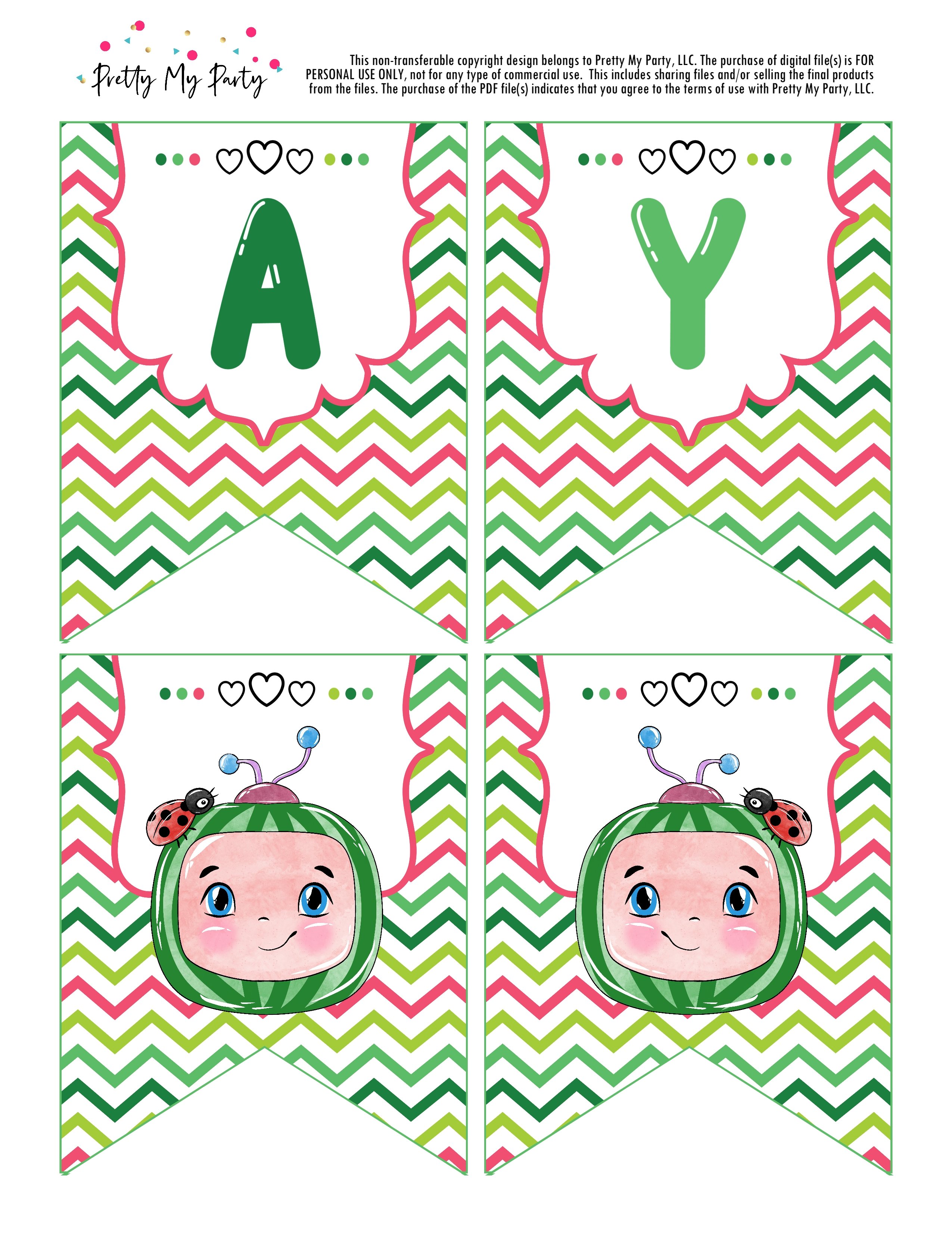 Grab your FREE Cocomelon Happy Birthday Banner for your child's party on Pretty My Party!