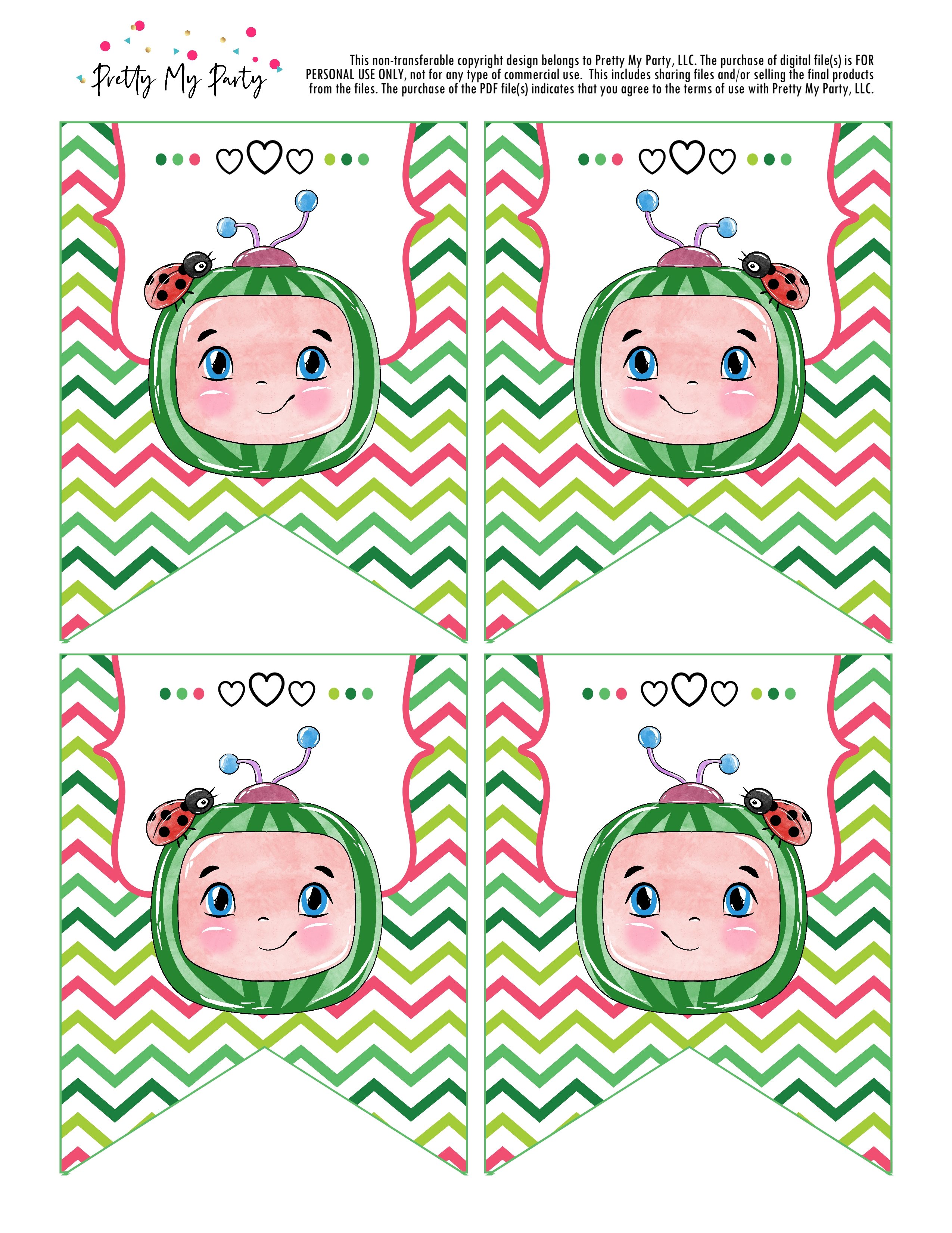 Grab your FREE Cocomelon Happy Birthday Banner for your child's party on Pretty My Party!