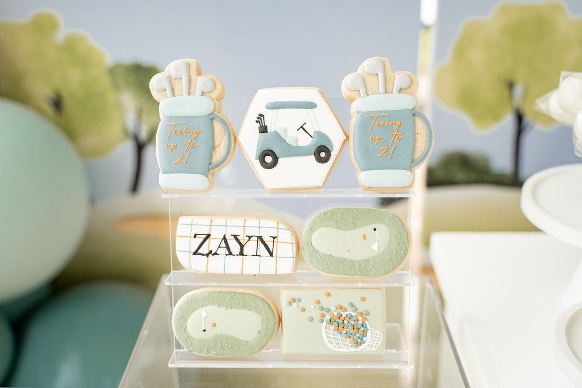 Golf-themed 2nd birthday sugar cookies featured on Pretty My Party