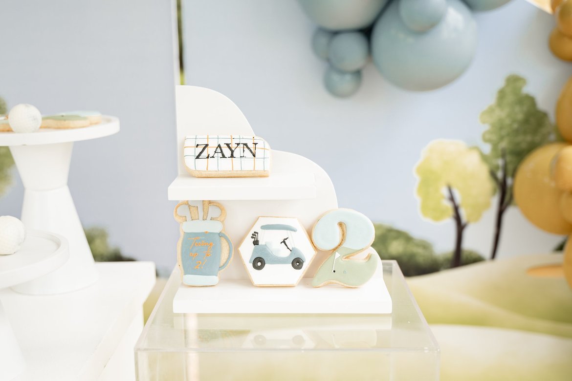 Golf-themed 2nd birthday sugar cookies featured on Pretty My Party
