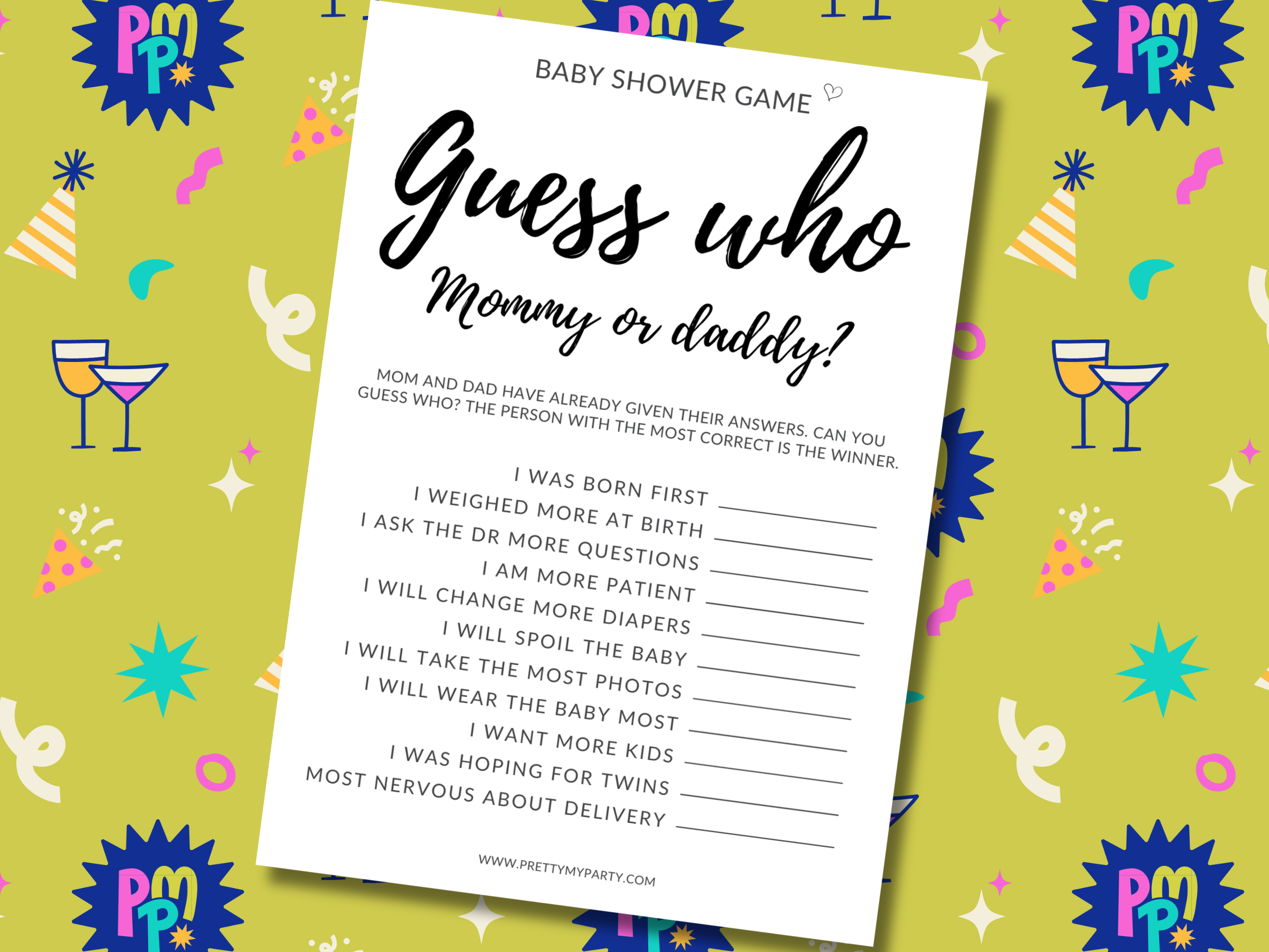 Guess Who: Mommy or Daddy? Free Printable Baby Shower Game on Pretty My Party