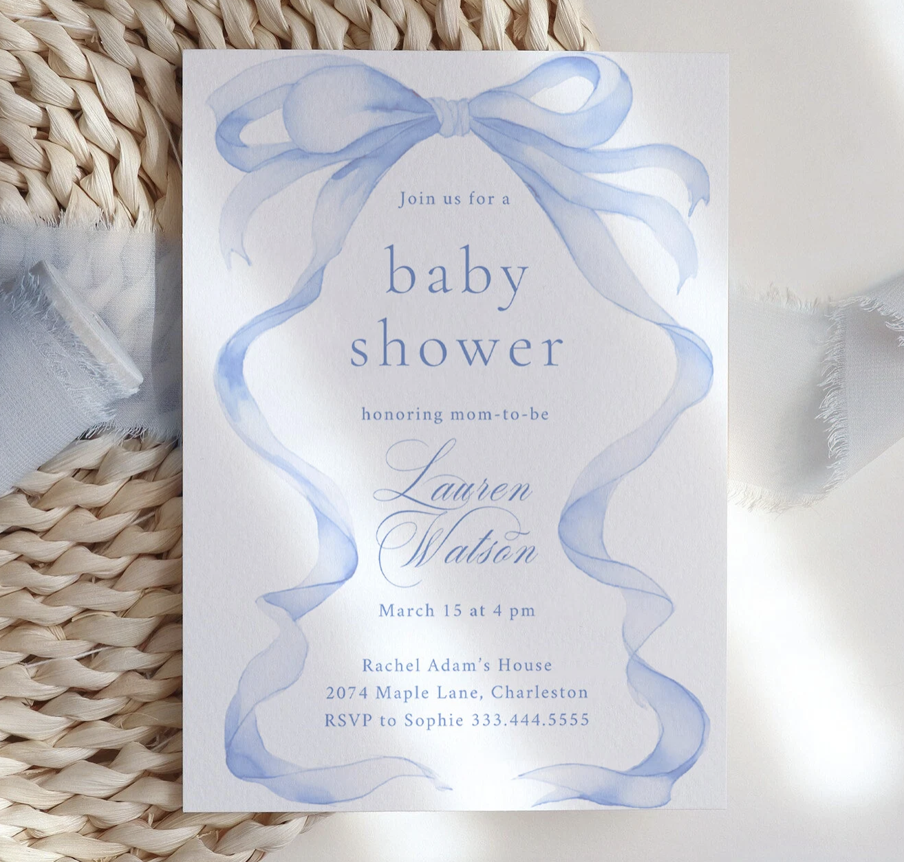 Preppy blue bow baby boy shower theme