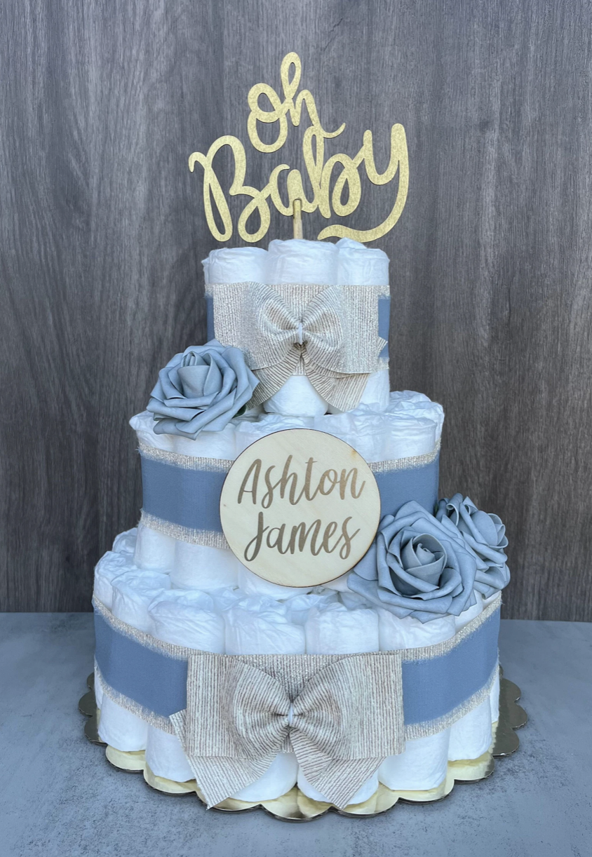 Baby Boy Diaper Cake for a baby shower gift or table centerpiece decor
