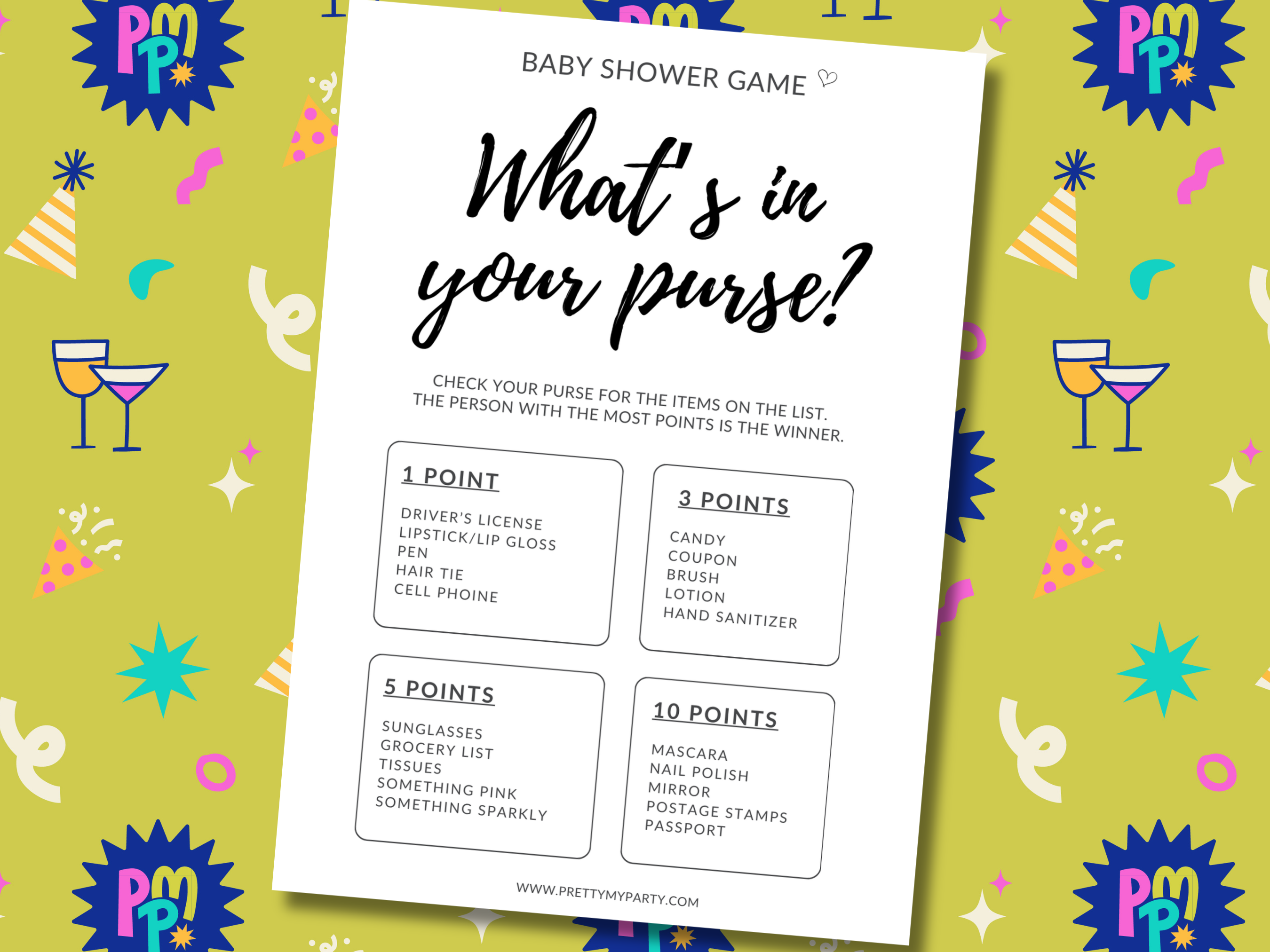 What's In Your Purse Free Printable Baby Shower Game on Pretty My Party
