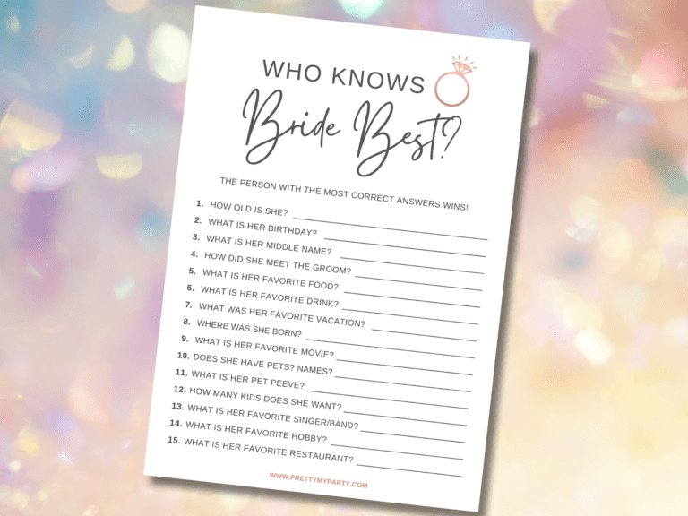 Who Knows the Bride Best Free Bridal Shower Game Printable.