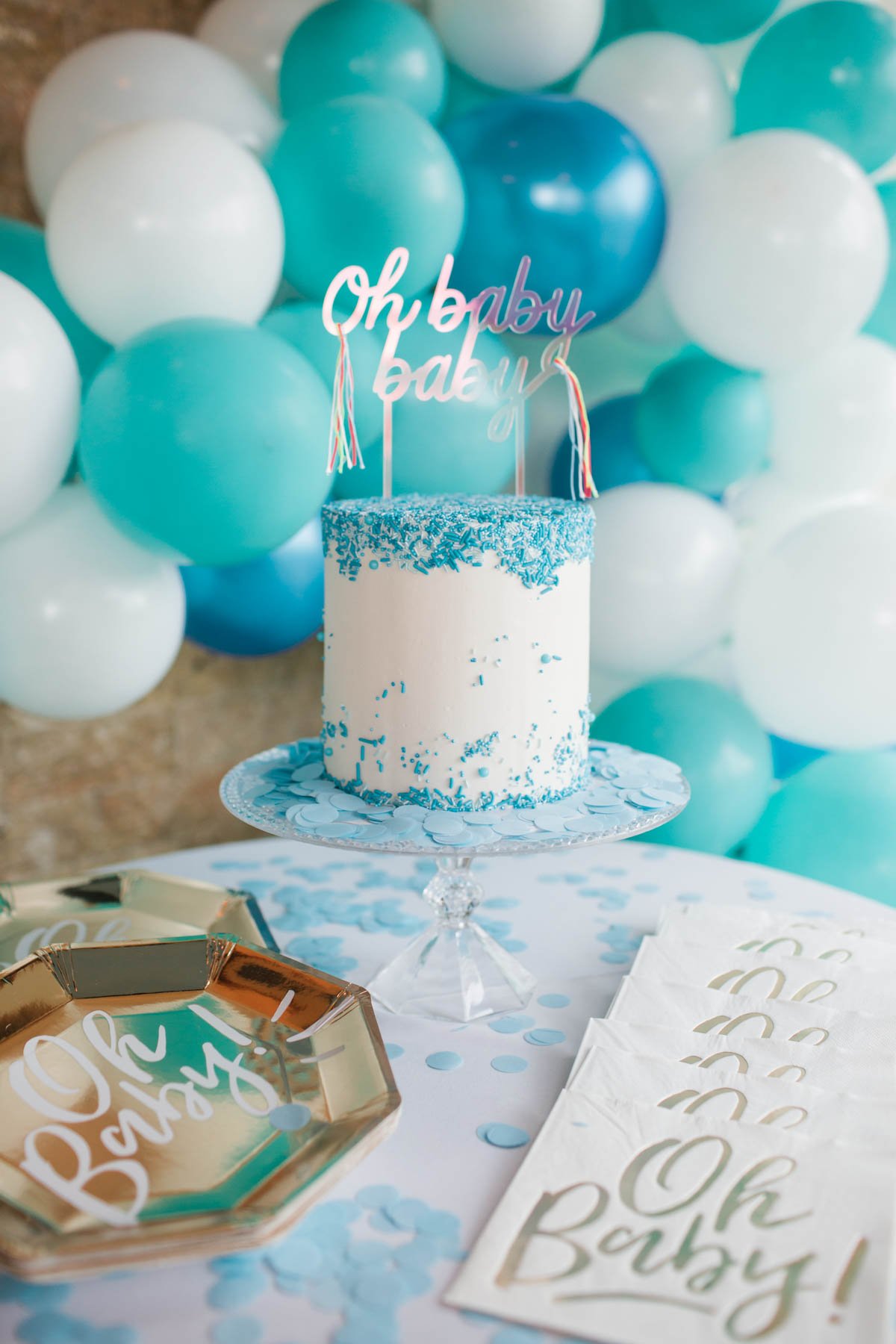 Balloons and bubble baby boy shower