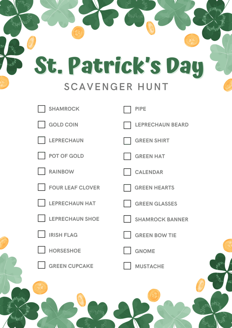 St. Patrick's Day Scavenger Hunt Free Printable