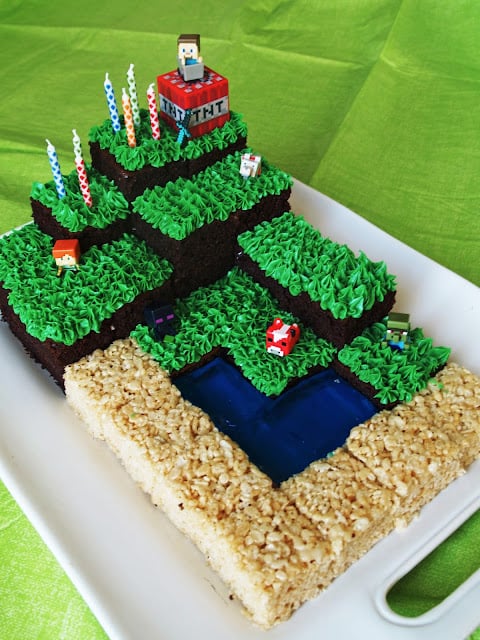Minecraft Rice Krispie Grass Block Cake