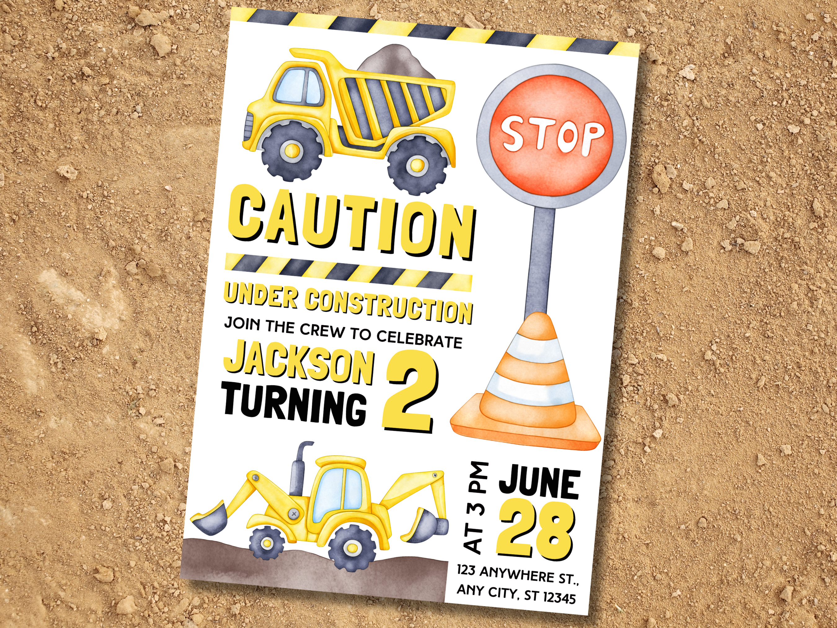 Construction 2nd birthday invitation