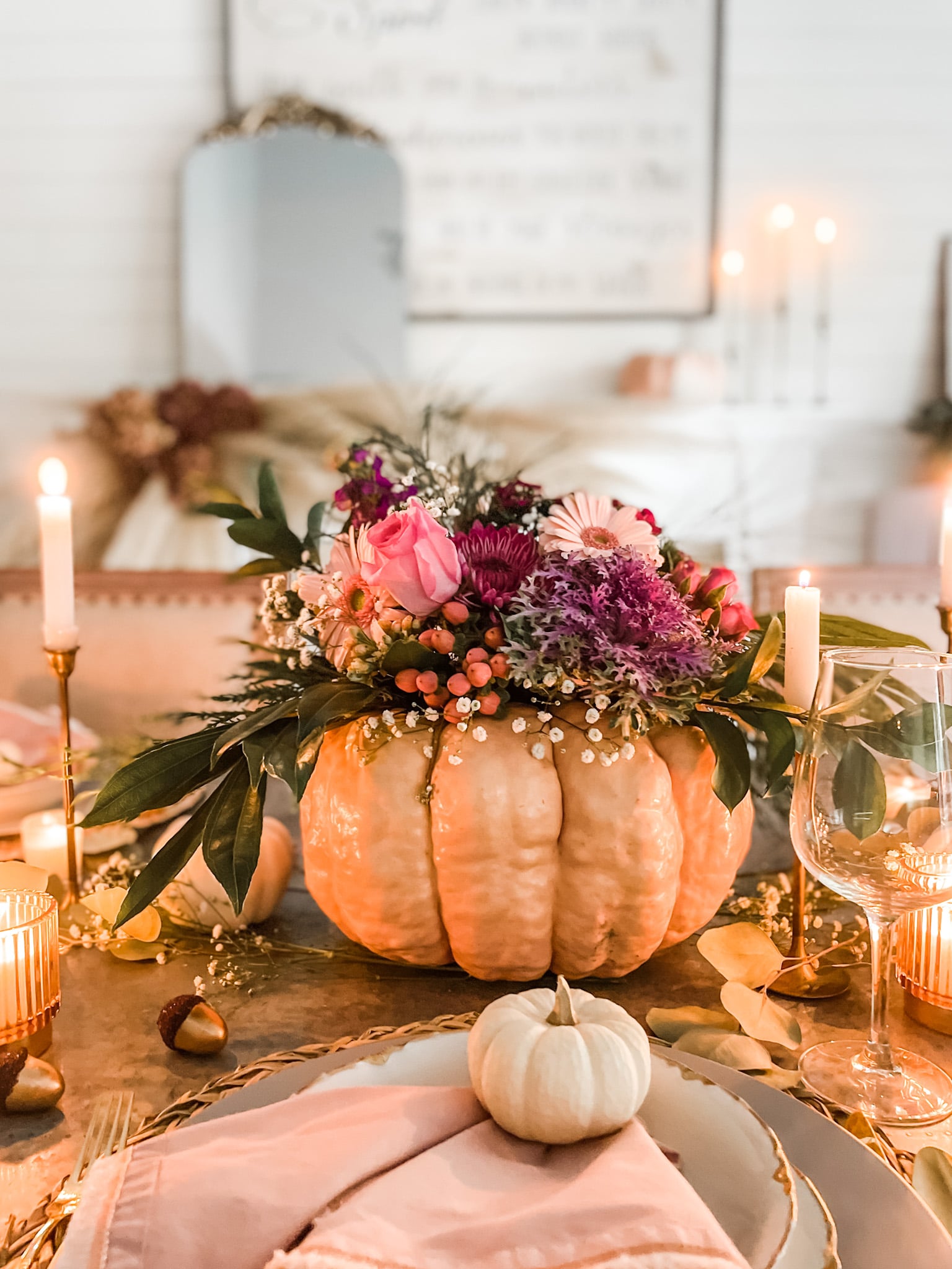 DIY Pumpkin Flower Centerpiece