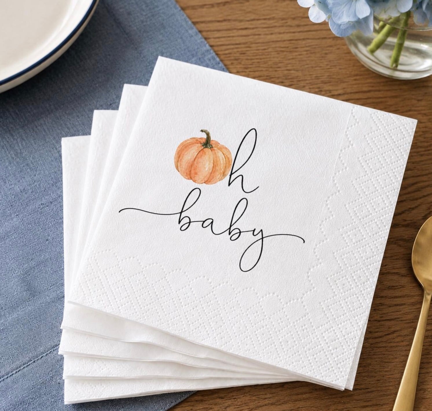Cute Pumpkin "Oh Baby!" Cocktail Napkins