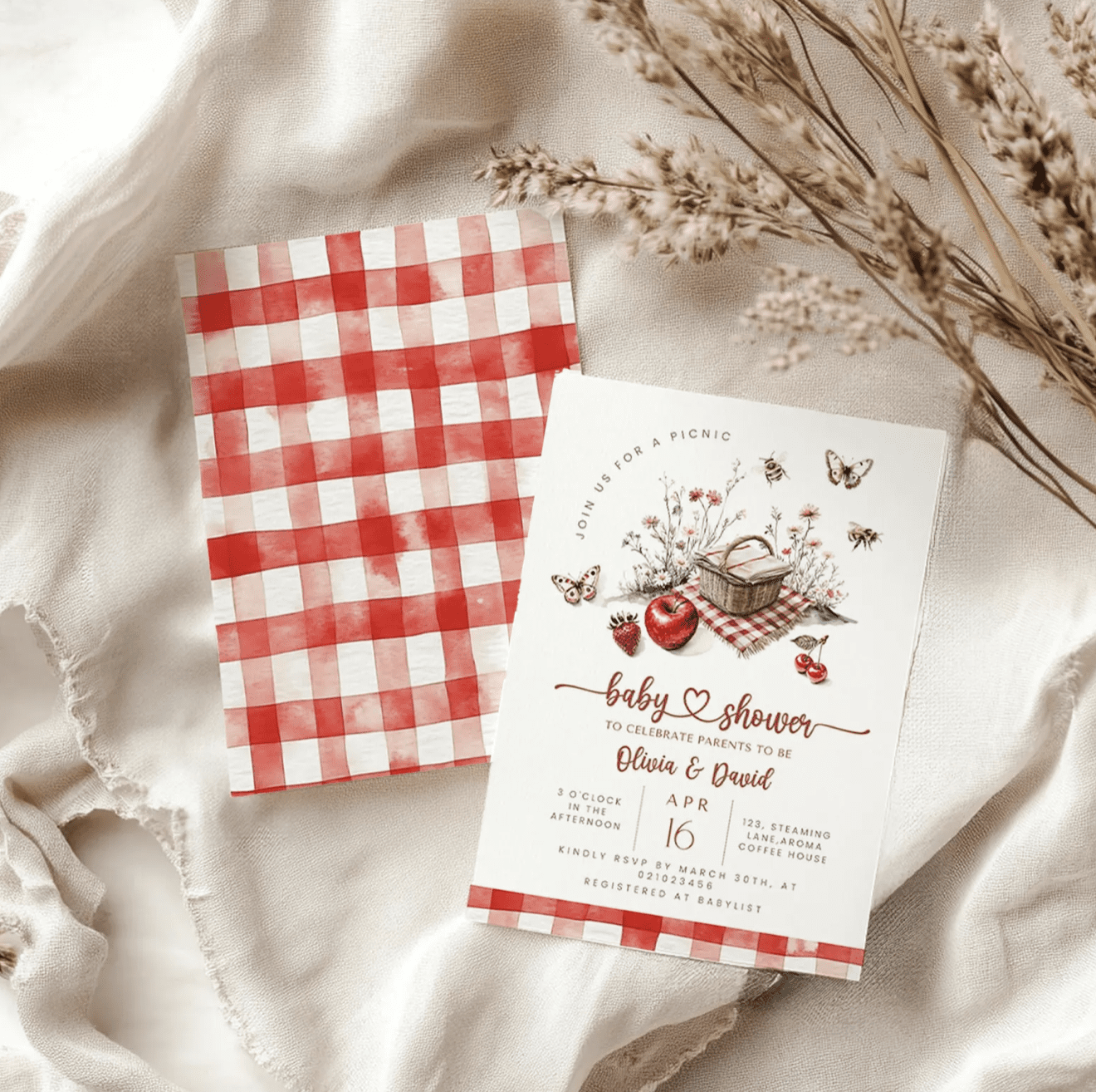 Summer picnic baby shower theme invitation